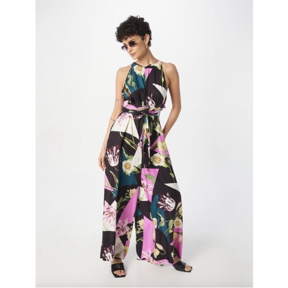 Ted Baker Maudee Printed Halter Neck Wide Leg Floral Jumpsuit Viscose